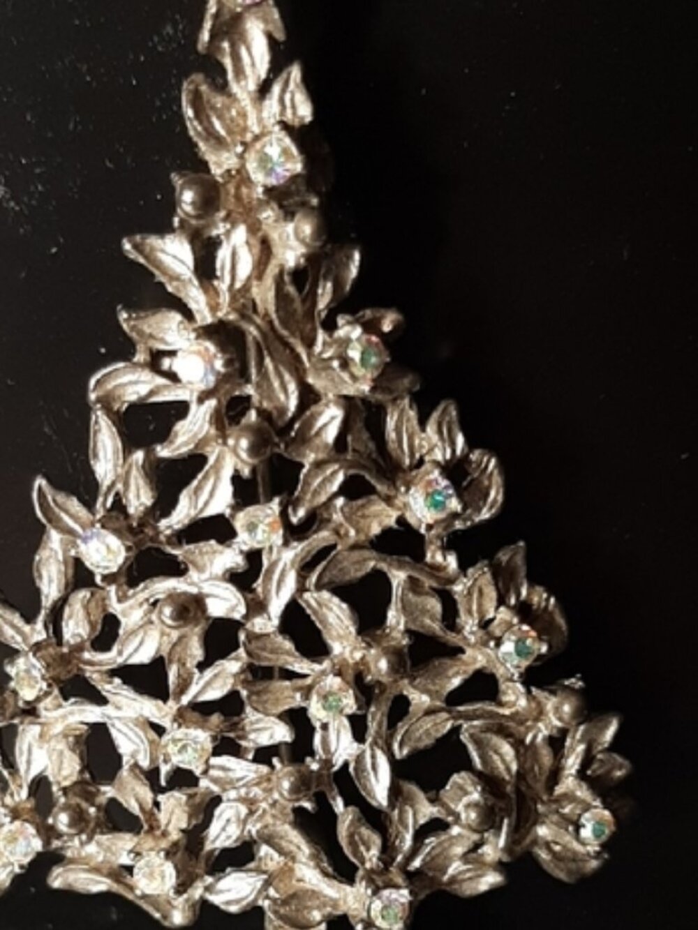 Vintage 1950's Silver Tree Brooch with Sparkling Accents, Unsigned